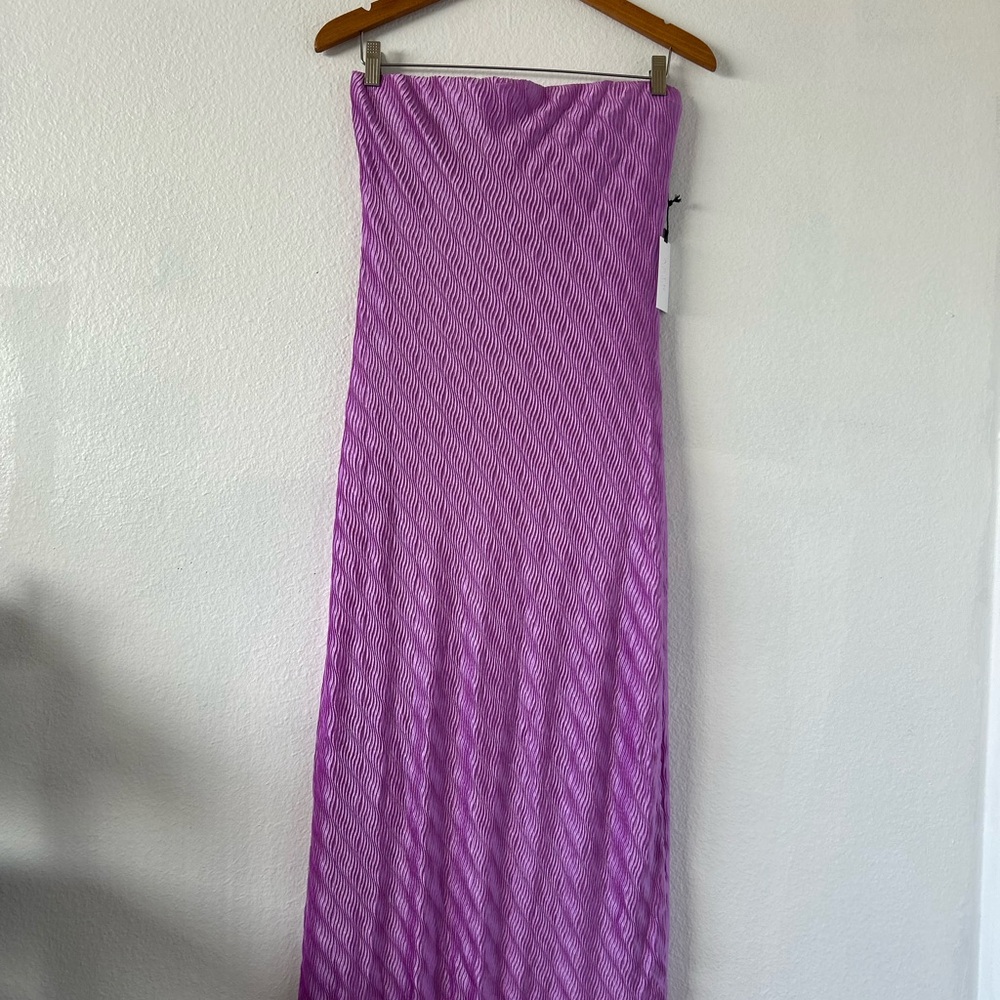 Astr The Label Plisse Strapless Tube Midi Dress Purple Size M